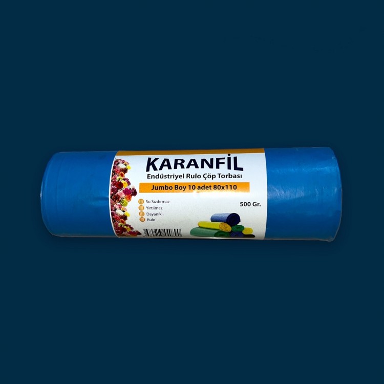 ÇP JUMBO 80*110 500 GR MAVİ 1 KL 10 RL KARANFİL ÇÖP POŞETİ