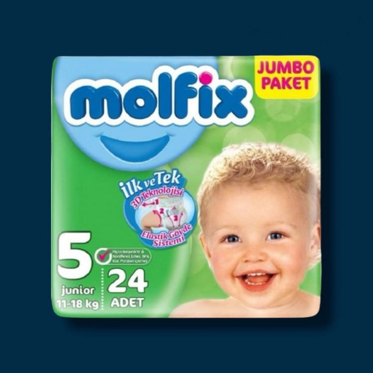 ÇB 5 NO MOLFİX JUMBO 3D JUNİOR 11/18 KG +5 MASKE K: 6*24 ÇOCUK BEZİ