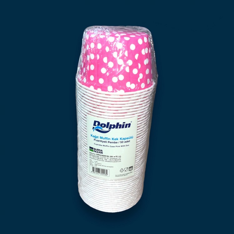 KEK KAPSÜLÜ DOLPHİN KAĞIT MUFFİN PUANTİYELİ PEMBE 50 Lİ*30 PK